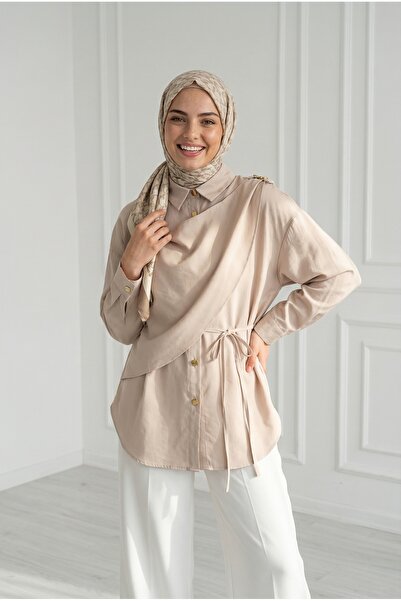 MİHRA STORE Πουκάμισο Aller με λεπτομέρεια αγκράφα στον ώμο Zahide-AS5947 Πέτρα