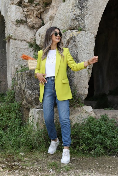 bytugcekaya Blazer cu mâneci kiwi cu snur