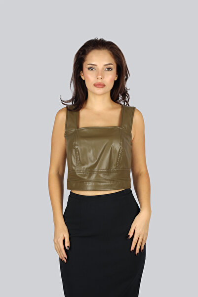 Ysatis Bluză kaki cu decolteu pătrat și bretele, croială normală pentru femei