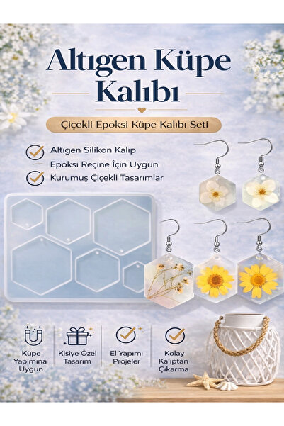 stonechem Epoksi Silikon Altıgen Kolye Küpe Anahtarlık Kalıbı Çok Amaçlı Takı...
