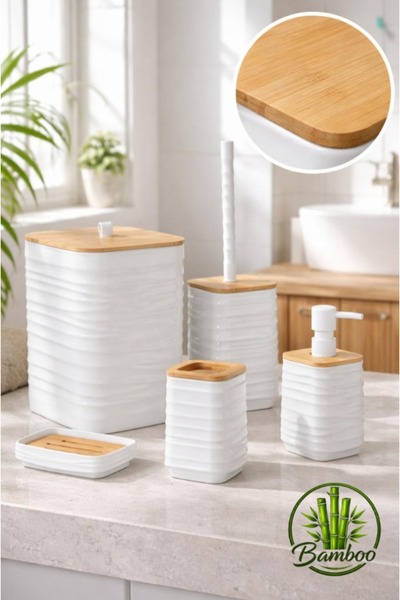 Okyanus Home Luna Beyaz Μπαμπού Λεπτομερές Σετ Μπάνιου 7LT 5τεμαχίων