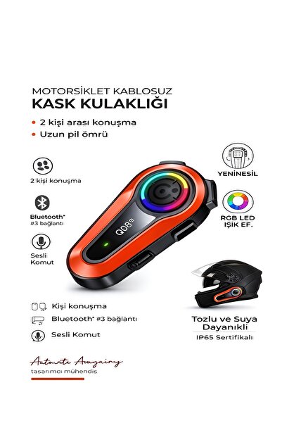 DEANB Q0082X IPX6 Su Geçirmez Bluetooth 5.0 2x 1KM İnterkom Kask Kulaklığı – ...