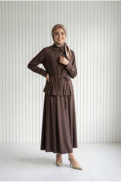 BENAHOLL Σετ φούστας με κρυφά κουμπιά και πιέτες - MF611 Καφέ