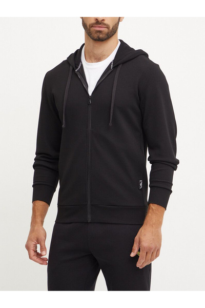 Emporio Armani Ανδρικό μαύρο φούτερ με λεία εφαρμογή και λεία υφή