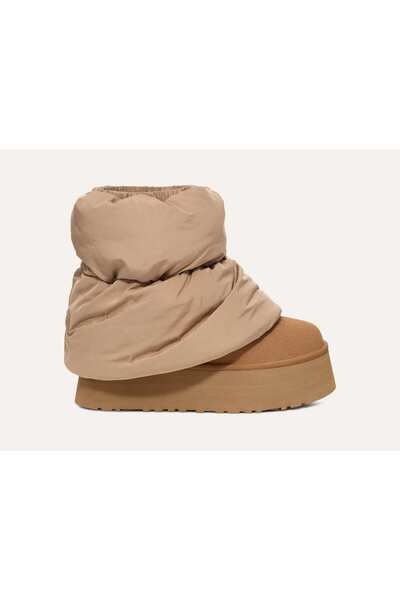 UGG Kadın Süet Topuk Dolgu Neopren Gövde Boğaz Kısmı Çorap Geçmeli Taba Bot &...