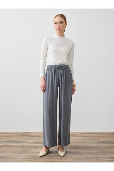 Refka Modal Παντελόνι με Λεπτομέρεια Nervür - Γκρι - Refka
