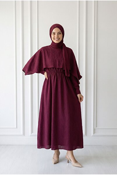 MİHRA STORE Φόρεμα με παγιέτες και ανεμοθραυστική κάπα-NA2422 Βουργουνδίας