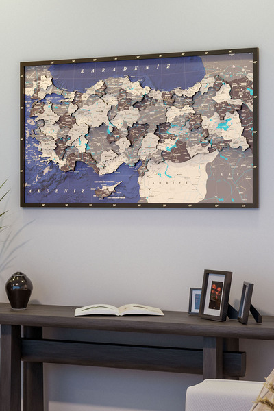 Colorfull Worlds Türkiye Haritası Uv Renkli Baskı - Çerçeveli Ahşap Duvar Dek...