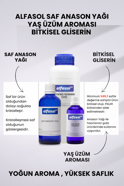 Alfasol 100 GR ANASON + 30 GR YAŞ ÜZÜM AROMASI + 250 GR GLİSERİN