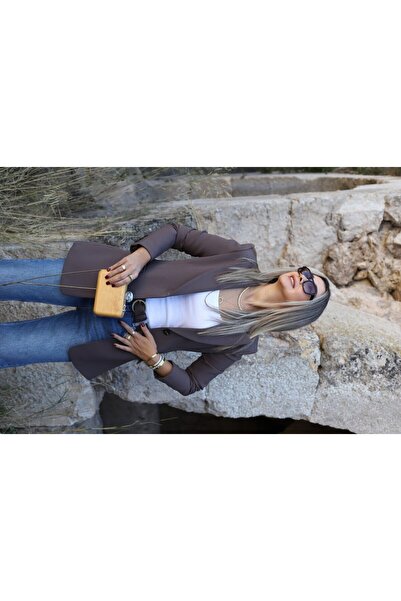 bytugcekaya Μπλέιζερ με λεπτομέρεια καφέ Premium Nervür