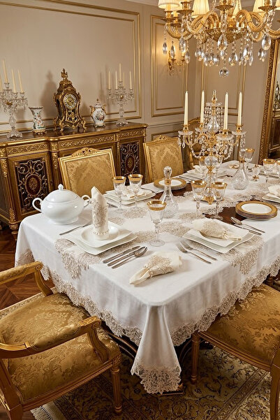 Çt Çeyizci Tekstil Σετ Τραπεζομάντηλο Luxury για 12 Άτομα - 26 Τεμάχια Κρέμα