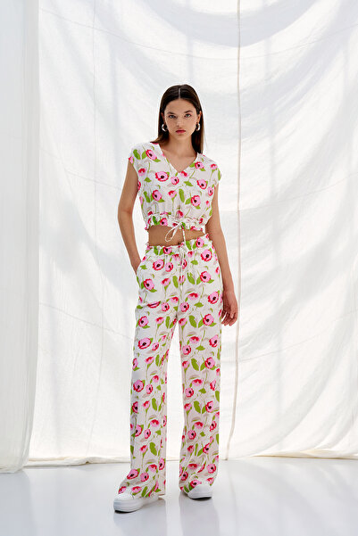 Naar Γυναικείο παντελόνι με κορδόνια, φαρδιά μπατζάκια, άνετη γραμμή, αυθεντικό