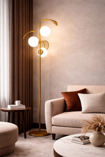 ABAJUR EVİM Margarita Modern Tasarım Lazer Yapraklı Beyaz Globe Camlı Lambader