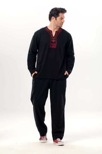 Eliş Şile Bezi Μακρυμάνικο ύφασμα Sile Crew Neck Ethnic Ανδρικό καλοκαιρινό μ...