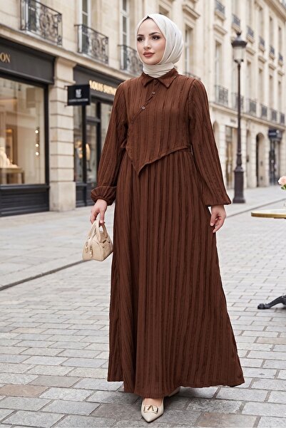 Bestenur Φόρεμα με χιαστί δέσιμο 1617 - Καφέ