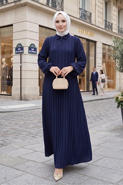 Bestenur Φόρεμα με χιαστί δέσιμο 1617 - Σκούρο μπλε