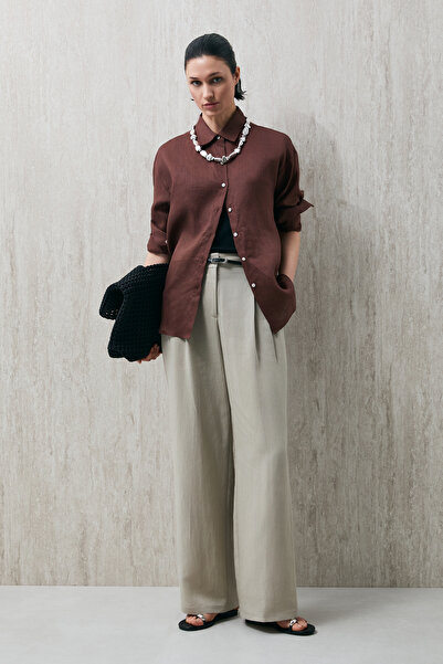 Lufian Cămașă de in pentru femei Barrı, maro deschis