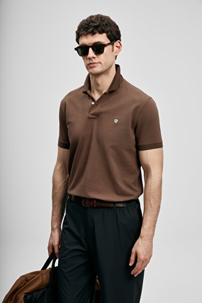 Lufian Ανδρικό μπλουζάκι πόλο Laon Smart σε σκούρο καφέ