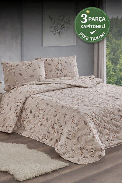 Shopyteks Σετ κουβερλί διπλού κρεβατιού 200x220 με καπιτονέ σχέδιο λουλουδιών...