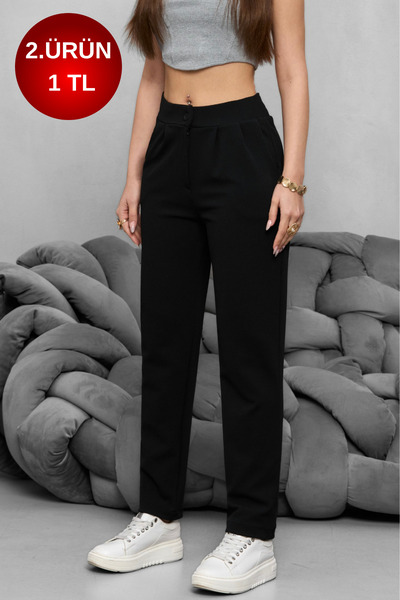 BİKELİFE Γυναικείο υφασμάτινο παντελόνι με ψηλόμεσο Lycra ελαστικό καρότο