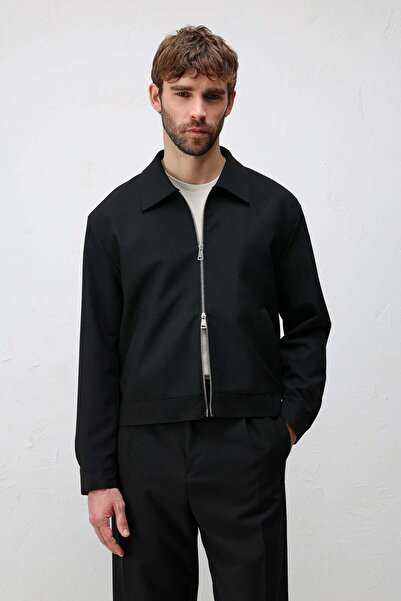 Antioch Siyah Relaxed Fit Fermuarlı Erkek Mont