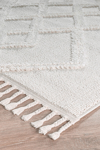 SANRUGS Home & Living Bukleli Yumuşak Peluş Post Krem Beyaz Oturma Odası Salo...