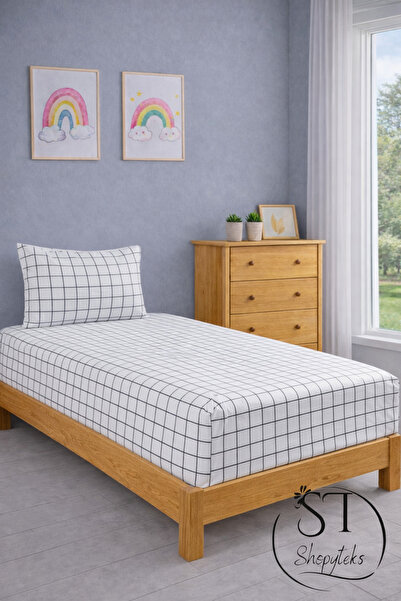 Shopyteks Σετ Μονό Εφαρμοσμένο Σεντόνι Ranforce Checkered – 100x200 cm |   Βα...