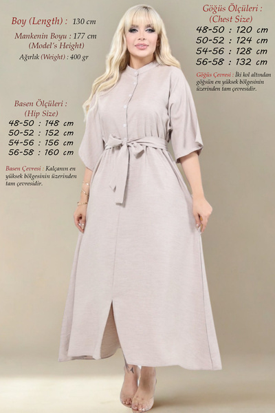 Laden Φόρεμα plus size - Μπεζ - Μακρύ