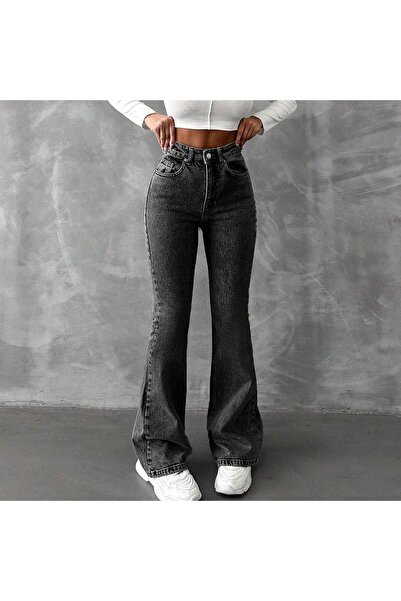 HerTon High Waist Flared Jean Pants - Full P Cotton U Flare Denim with Distre...