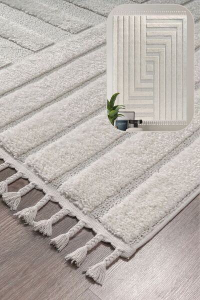 SANRUGS Home & Living Bukleli Yumuşak Peluş Post Krem Beyaz Oturma Odası Salo...