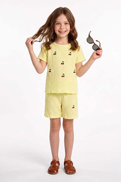 Fulla Moda Set de 2 piese pentru fete, cu pantaloni scurți texturati cu brode...