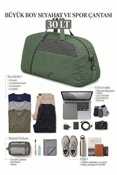 MUCCO Kaff Large Khaki Τσάντα ταξιδιού με μπροστινή τσέπη και ρυθμιζόμενο ιμά...