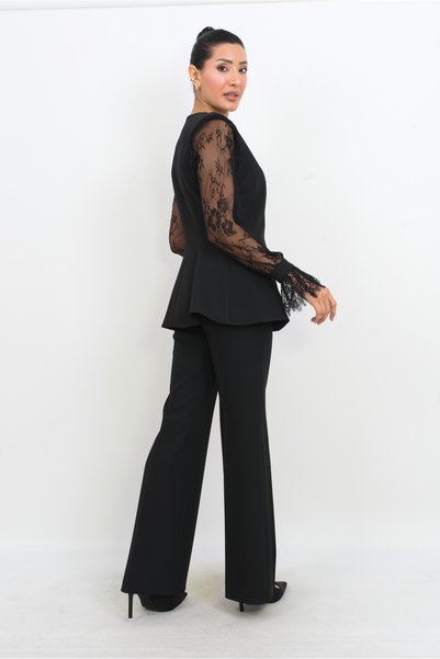 Dorne Moda Special Collection Dental Detailed Wide-Leg Suit - Wedding - Graduation - Office Elegance