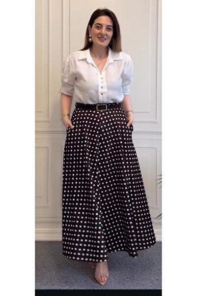 Yaren Moda Kadı puantiyeli modal kumaş Etek(kemerli)