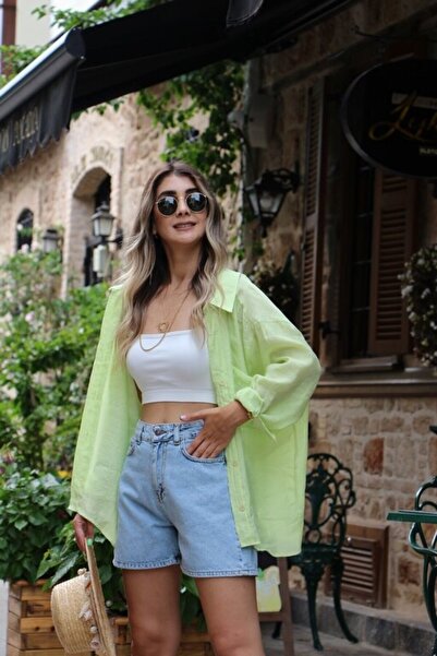 bytugcekaya Πουκάμισο τυπικού μεγέθους κίτρινο βισκόζη νέον