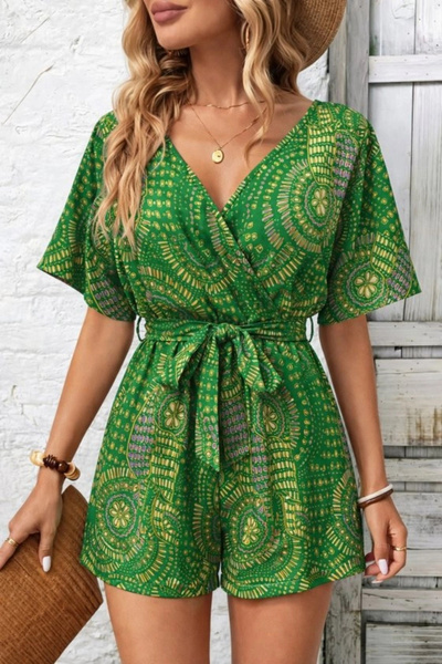 Butik Women's Short-Sleeved Double-Breasted Collared Patterned Short Single J...