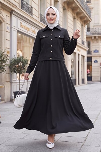 Bestenur Σετ Μπουφάν Φούστα Scuba Διπλό 1614 - Μαύρο