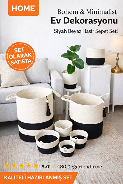 karelim home Çok amaçlı ekru jüt ip dekoratif sepet kirli sepeti saksılık küç...