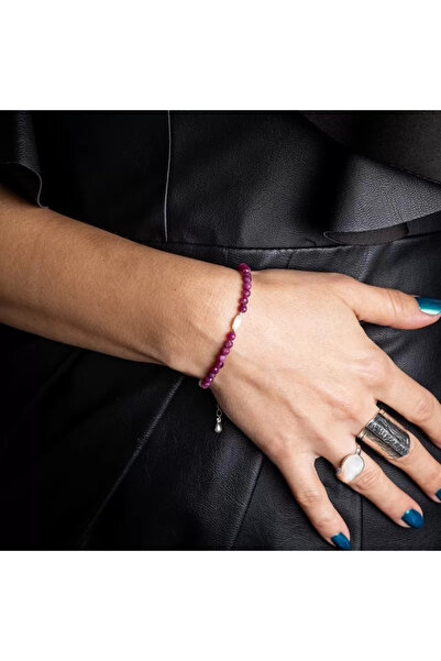 Ezera Γυναικείο βραχιόλι Naveen από ρουμπίνια με κούμπωμα από ασήμι 925