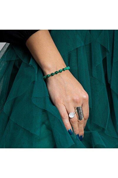 Ezera Γυναικείο βραχιόλι, ημιπολύτιμες πέτρες μαλαχίτη, 17-18 εκ.