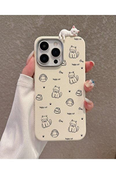 KVK PRİVACY iPhone 14 Pro Max 3D Uyuyan Kedi Figürlü Happy Cat Desenli Siliko...