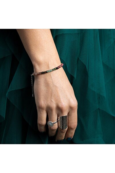 Ezera Βραχιόλι Felicity με πολύχρωμες χάντρες τουρμαλίνης A++