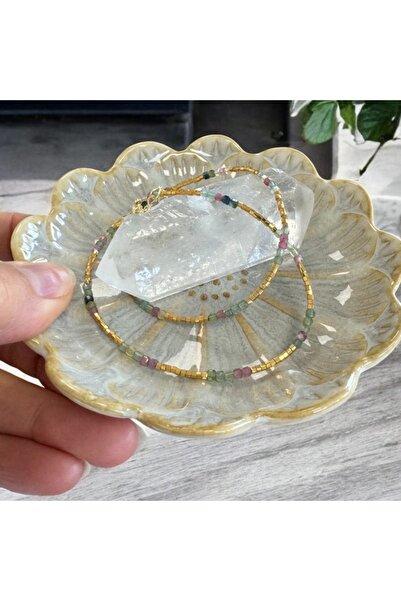 Ezera Κολιέ Adelin με Τουρμαλίνη Boho Rainbow, Επιχρυσωμένο