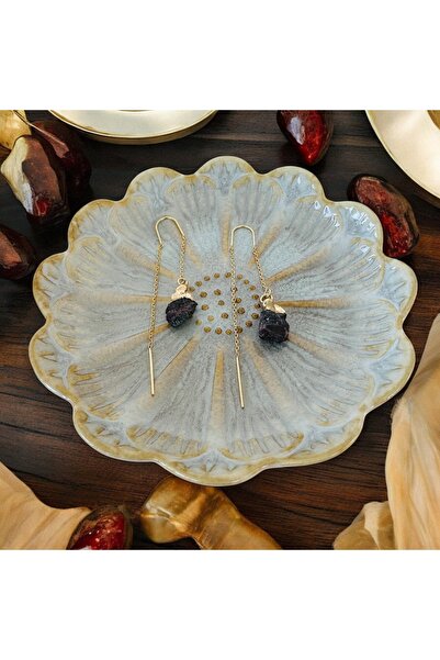 Ezera Κομψά μακριά σκουλαρίκια με ακατέργαστο κρύσταλλο γρανάτη επιχρυσωμένα ...