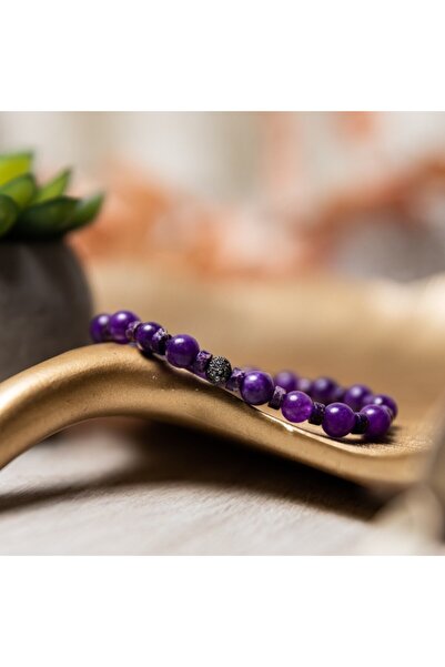 Ezera Γυναικείο ημιπολύτιμο βραχιόλι Chameli, μωβ κρύσταλλα νεφρίτη, χάντρες ...