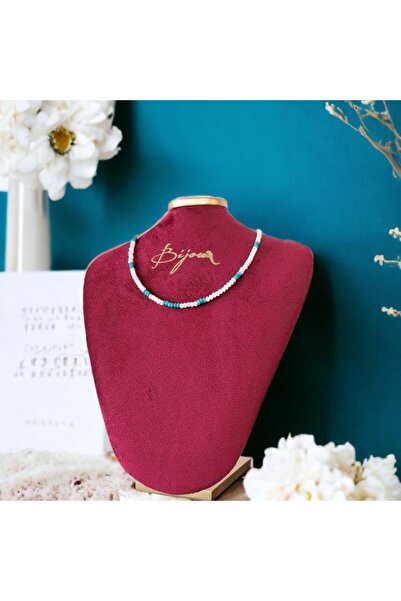 Ezera Κολιέ Casandra Choker από Μαργαριτάρια και Ανασυσταμένο Τυρκουάζ με Αση...