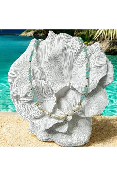 Ezera Κομψό κολιέ Alisa Choker από ασήμι και κρύσταλλα αμαζονίτη με μαργαριτά...