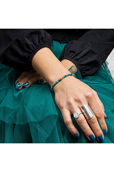 Ezera Βραχιόλι με πολύπλευρη λεπτομέρεια από πράσινο-τυρκουάζ νεφρίτη και ροζ...