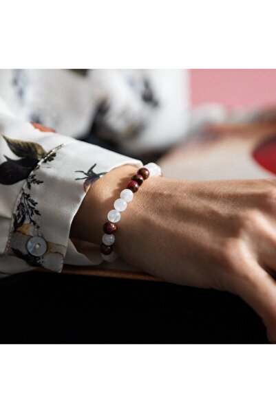 Ezera Βραχιόλι με ημιπολύτιμες πέτρες σεληνόλιθου και κόκκινου κλοιζόν για γυ...