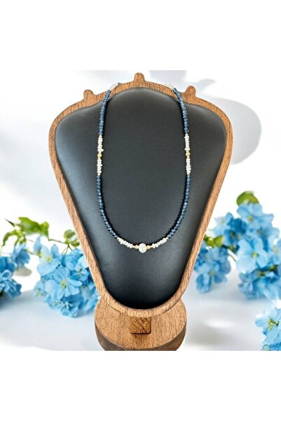 Ezera Χειροποίητο κολιέ Indira με ζαφείρι και μαργαριτάρια